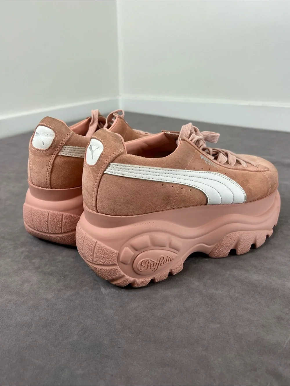 Puma Pink Suede Platform Sneakers with White Formstrip